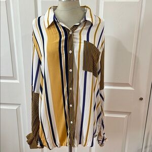 Funky Striped Button-Up Shirt in Mustard and Navy